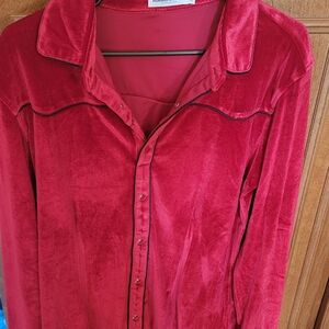 Women's Red Velvet Button Down Shirt